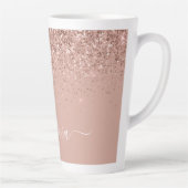 Roze Goud Blush Roze Glitter Script Monogram Meisj Latte Mok (Rechts)