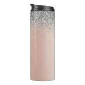 Roze Goud - Blush Roze Glitter Zilver Monogram Thermosbeker (Geroteerd rechts)