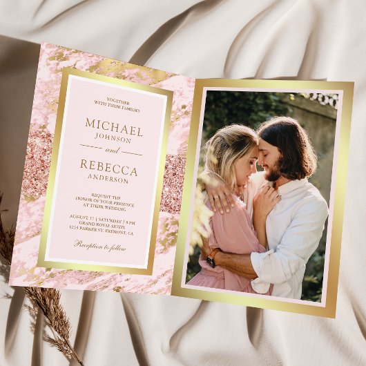 Roze Goud Blush Roze Marmer Foto QR Code Trouwen 