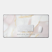 Roze Goud Blush Roze Marmer Monogram Bureaumat (Keyboard & Muis)