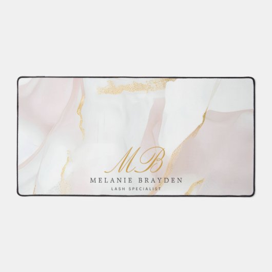 Roze Goud Blush Roze Marmer Monogram Bureaumat (Voorkant)