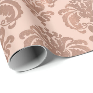 Roze Goud Blush Roze Moderne Glam Damast Cadeaupapier