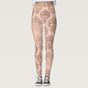 Roze Goud Blush Roze Moderne Glam Damast Leggings