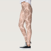 Roze Goud Blush Roze Moderne Glam Damast Leggings (Links)