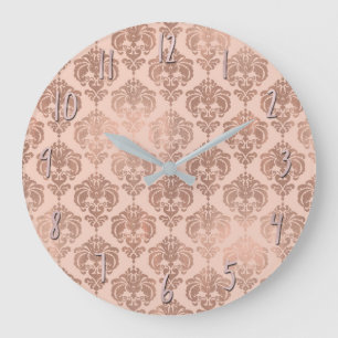 Roze Goud Blush Roze Moderne Glamour Damast Grote Klok