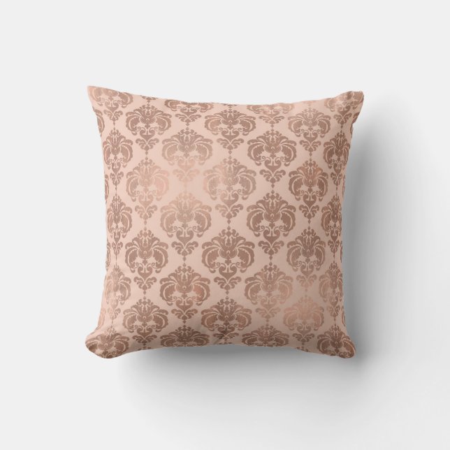 Roze Goud Blush Roze Moderne Glamour Damast Kussen (Voorkant)