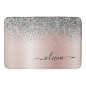 Roze Goud - Blush Roze Zilver Glitter Monogram Badmat (Voorkant)