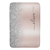 Roze Goud - Blush Roze Zilver Glitter Monogram Badmat (Voorkant Verticaal)
