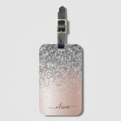 Roze Goud - Blush Roze Zilver Glitter Monogram Bagagelabel (Voorkant (verticaal))