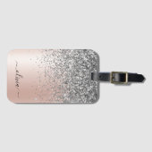Roze Goud - Blush Roze Zilver Glitter Monogram Bagagelabel (Voorkant (horizontaal))