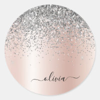 Roze Goud - Blush Roze Zilver Glitter Monogram