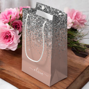 Roze Goud Blush Roze Zilver Glitter Monogram Vrouw Klein Cadeauzakje