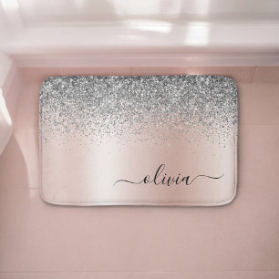 Roze Goud - Blush Roze Zilveren Glitter Monogram Badmat