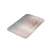 Roze Goud - Blush Roze Zilveren Glitter Monogram Badmat (Gekanteld)