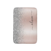 Roze Goud - Blush Roze Zilveren Glitter Monogram Badmat (Voorkant Verticaal)