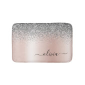 Roze Goud - Blush Roze Zilveren Glitter Monogram Badmat (Voorkant)