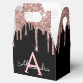 Roze Goud - Blush Roze Zwart Glitter Monogram Bedankdoosjes (Geopend)