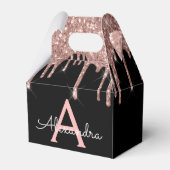 Roze Goud - Blush Roze Zwart Glitter Monogram Bedankdoosjes (Voorkant Zijde)