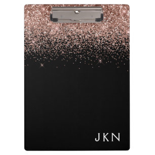 Roze Goud Blush Roze Zwart Glitter Monogram Jongen Klembord