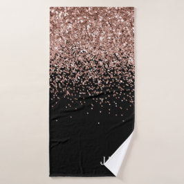 Roze Goud Blush Roze Zwart Glitter Monogram Meisje Badhanddoek