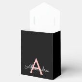 Roze Goud - Blush Roze Zwart Glitter Monogram Naam Bedankdoosjes (Geopend)