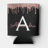 Roze Goud - Blush Roze Zwart Glitter Monogram Naam Blikjeskoeler (Voorkant)