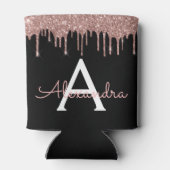 Roze Goud - Blush Roze Zwart Glitter Monogram Naam Blikjeskoeler (Achterkant)