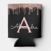Roze Goud - Blush Roze Zwart Glitter Monogram Naam Blikjeskoeler (Voorkant)