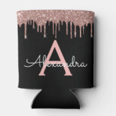 Roze Goud - Blush Roze Zwart Glitter Monogram Naam Blikjeskoeler (Achterkant)