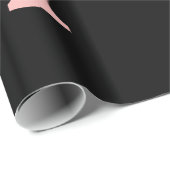 Roze Goud - Blush Roze Zwart Glitter Monogram Naam Cadeaupapier (Rol Hoek)