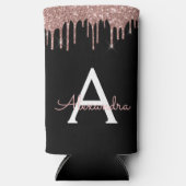 Roze Goud - Blush Roze Zwart Glitter Monogram Naam Seltzer Blikjeskoeler (Voorkant)