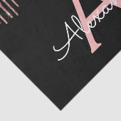 Roze Goud - Blush Roze Zwart Glitter Monogram Naam Tissuepapier (Detail)