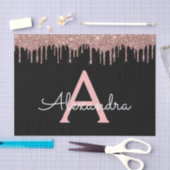 Roze Goud - Blush Roze Zwart Glitter Monogram Naam Tissuepapier (Craft)