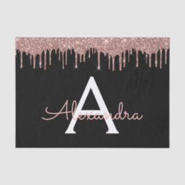 Roze Goud - Blush Roze Zwart Glitter Monogram Naam Tissuepapier