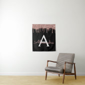 Roze Goud - Blush Roze Zwart Glitter Monogram Naam Wandkleed (In situ)