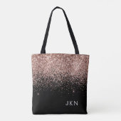 Roze Goud Blush Roze Zwart Glitter Monogram Tote Bag (Achterkant)