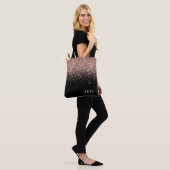 Roze Goud Blush Roze Zwart Glitter Monogram Tote Bag (Op model)