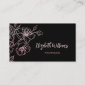 Roze Goud Blush Roze Zwarte Bloemen | QR Code Visitekaartje (Voorkant)