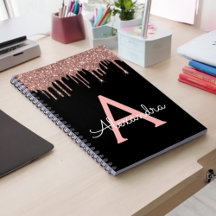 Roze Goud - Blush Roze Zwarte Glitter Monogram Naa