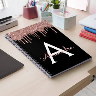 Roze Goud - Blush Roze Zwarte Glitter Monogram Naa Notitieboek