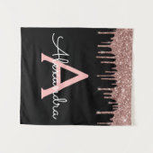 Roze Goud - Blush Roze Zwarte Glitter Monogram Naa Wandkleed (Voorkant (horizontaal))