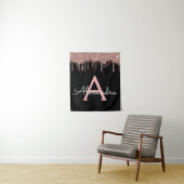 Roze Goud - Blush Roze Zwarte Glitter Monogram Naa Wandkleed (In situ)