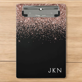 Roze Goud Blush Roze Zwarte Glitters Monogram Meis Mini Klembord