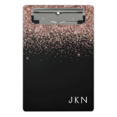 Roze Goud Blush Roze Zwarte Glitters Monogram Meis Mini Klembord (Voorkant)