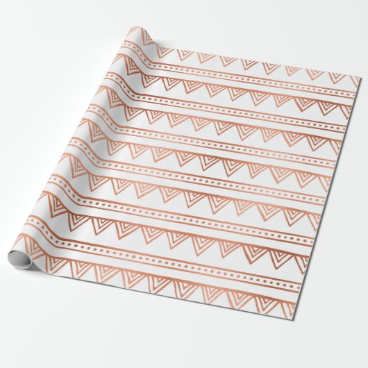 Roze Goud Blush Wit Tribal Strepen Lijnen Cadeaupapier (Uitgerold)