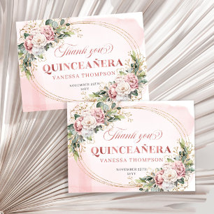 Roze Goud Boho Bloem Quince Favor Kaart