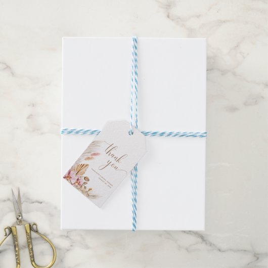 Roze Goud Boho Bloemen Pampas Grass Vrijgezellenfe Cadeaulabel (Met Touw)