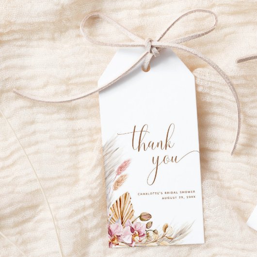 Roze Goud Boho Bloemen Pampas Grass Vrijgezellenfe Cadeaulabel