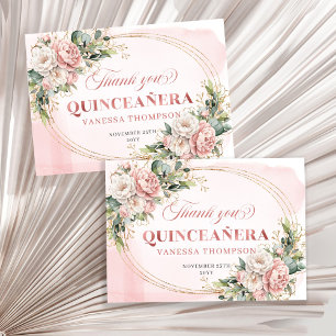 Roze Goud Boho Bloemige Groene Zoete Vijftien Dank Bedankkaart