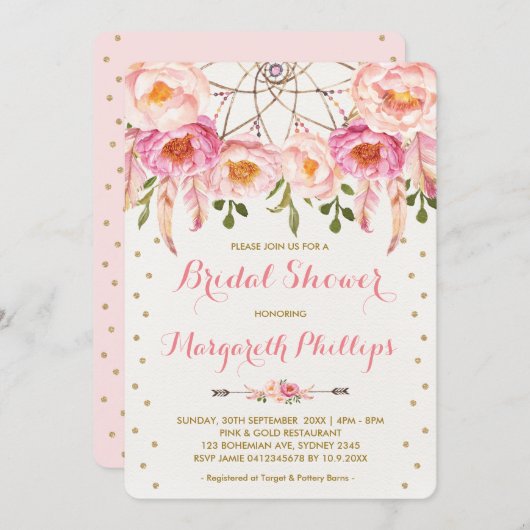  Roze & Goud Boho Dreamcatcher Vrijgezellenfeest Kaart (Voorkant / Achterkant)